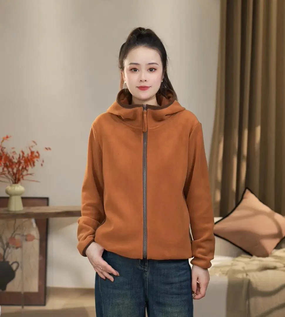 【沐沐】秋冬时尚休闲百搭双面奥粒绒宽松运动加绒保暖连帽长袖外套