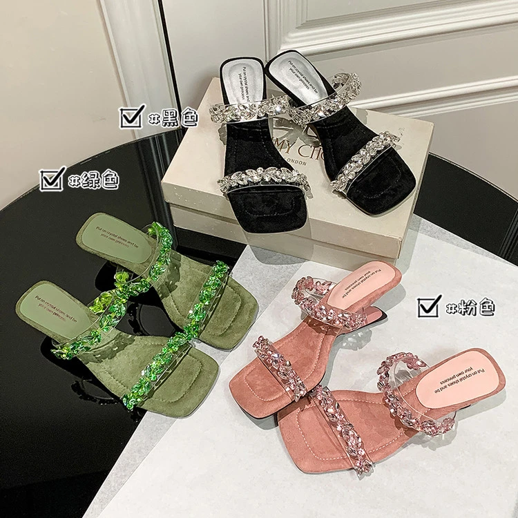 跟高5cm/34-39/亮片水钻高跟露趾凉鞋时尚耐穿防滑女鞋