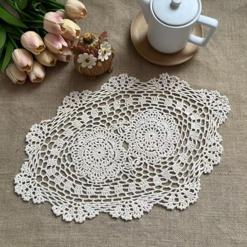 【那里花止】 手工钩针镂空钩花蕾丝复古法式欧式园艺装饰垫