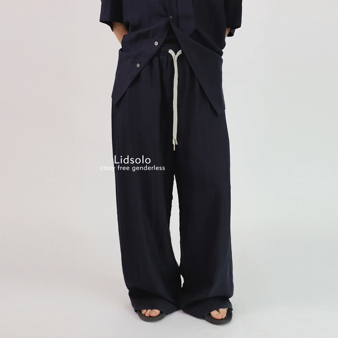 Lid solo夏季舒适慵懒凉快衬衫垂感松紧休闲裤门襟假领带设计