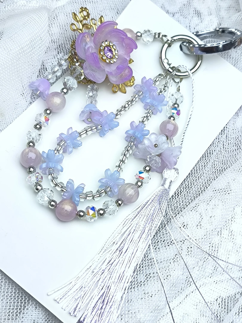 DIY串珠晶晶琉璃材质紫色仙仙高级感手机挂链饰品