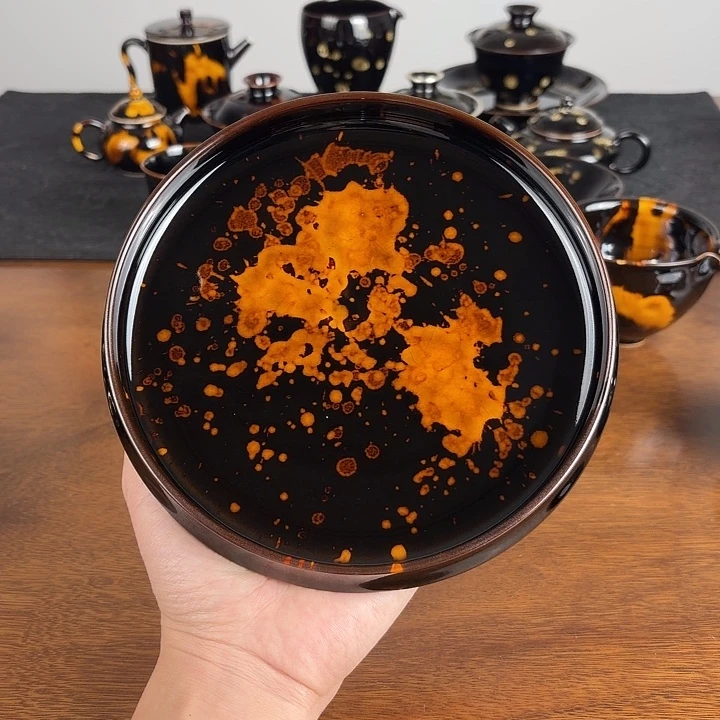 瓷玳瑁釉束口大壶承