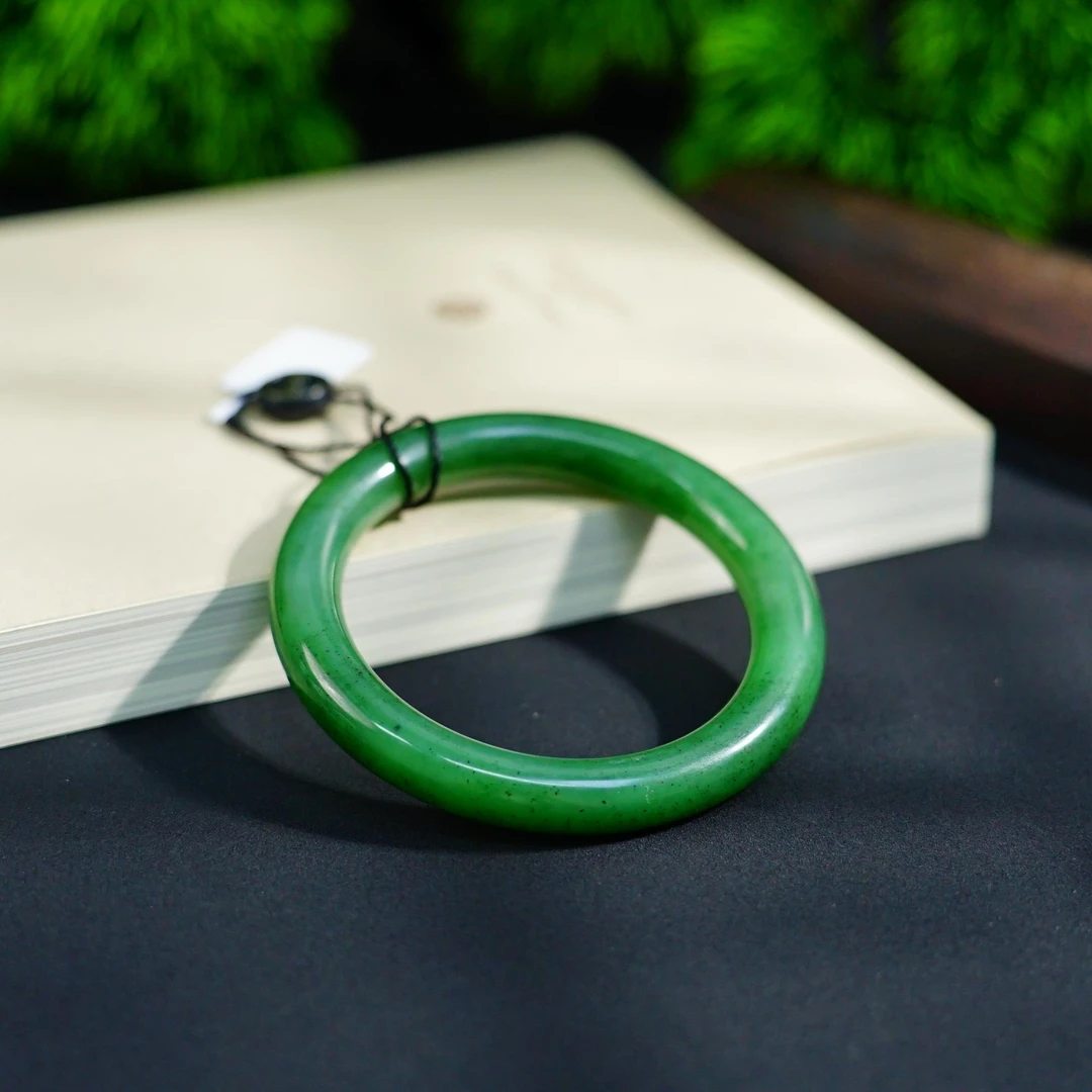 【交个朋友专属】泽云-【青穹】和田玉碧玉黑点圆条手镯（圈口51-61）