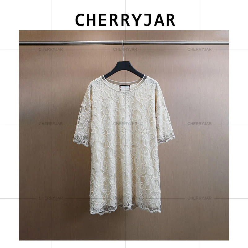 Cherryjar【251213】百搭白色网纱双层T恤短袖高奢透气夏季休闲