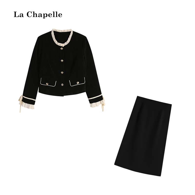 拉夏贝尔Homme/【黑巧丝绒】秋季法式丝绒黑色套装LA5ZL112132