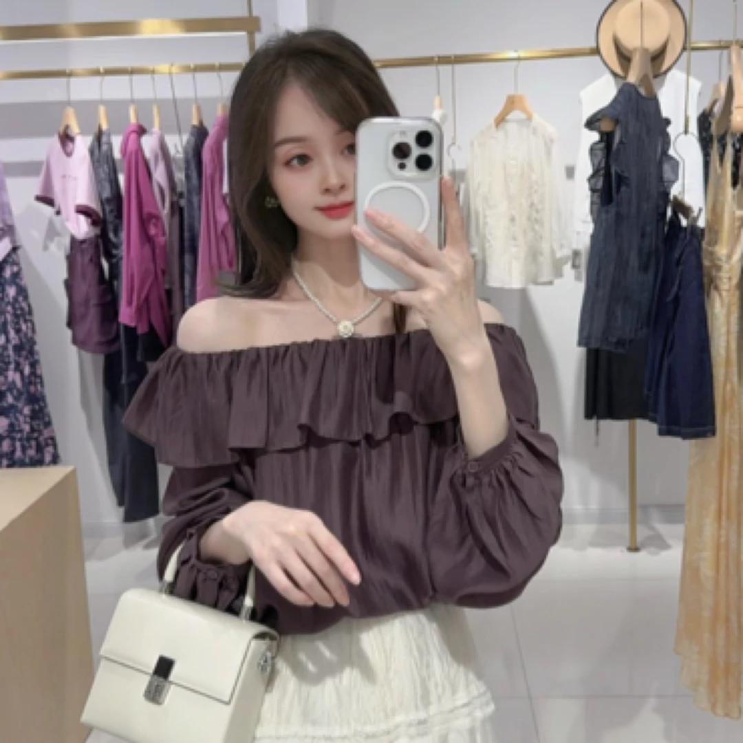 C.crlu可路莎 一字领荷叶边小衫 25秋新款