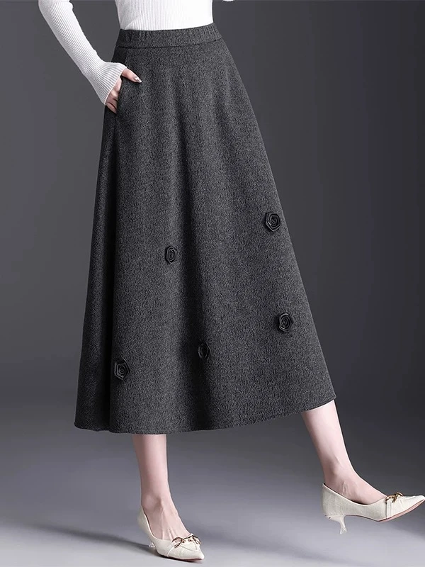灰色毛尼半身裙女秋冬2025新款气质长裙显瘦A字伞裙大摆裙冬裙