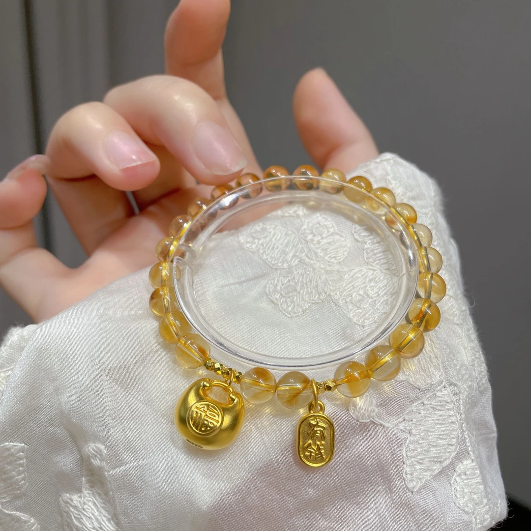 瑞诺黄金有福有钱黄塔.晶手链新款足金999胖福手串生日礼物送女友