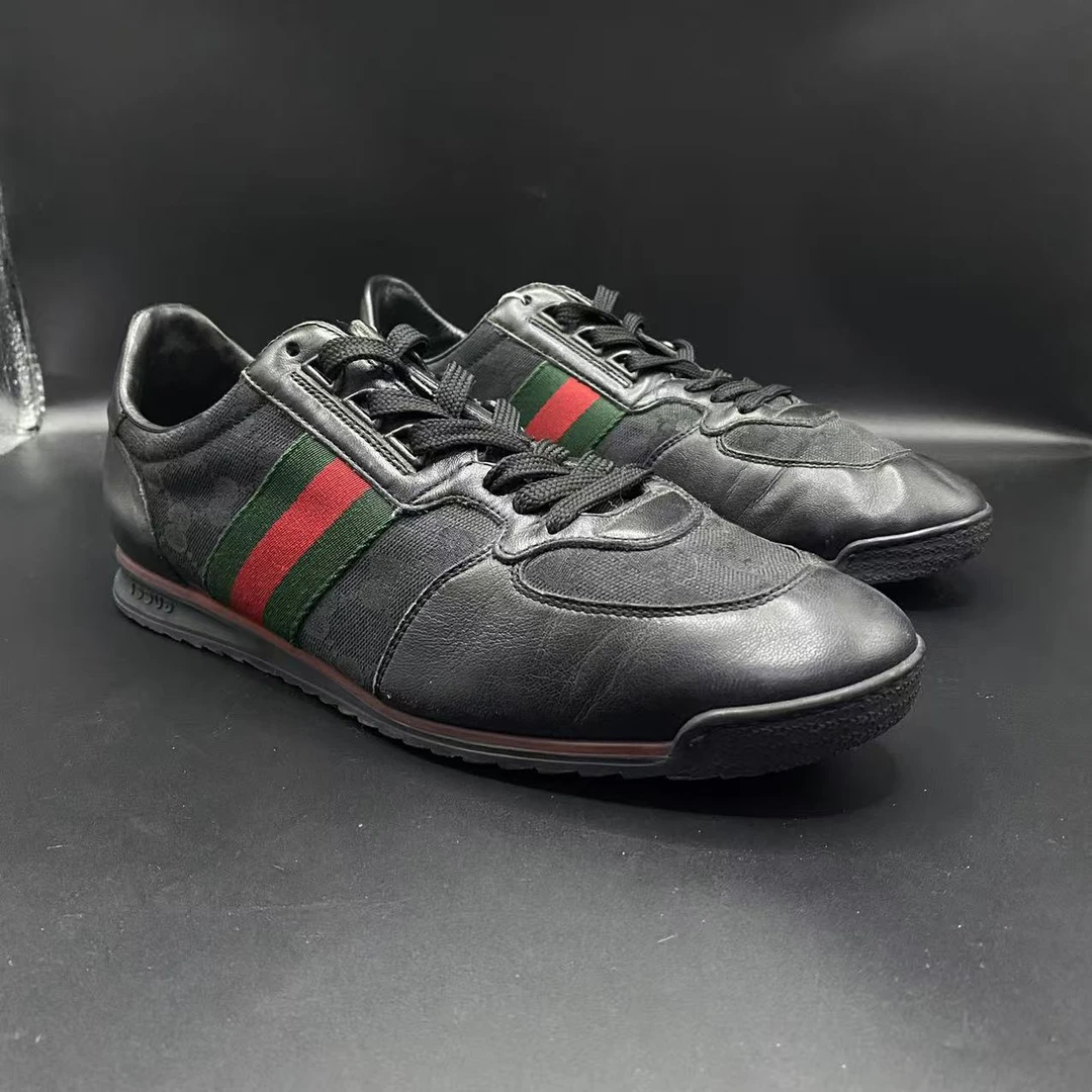 95新 GUCCI/古驰 【JM福利】42欧码 男士黑色休闲高尔夫鞋jm02