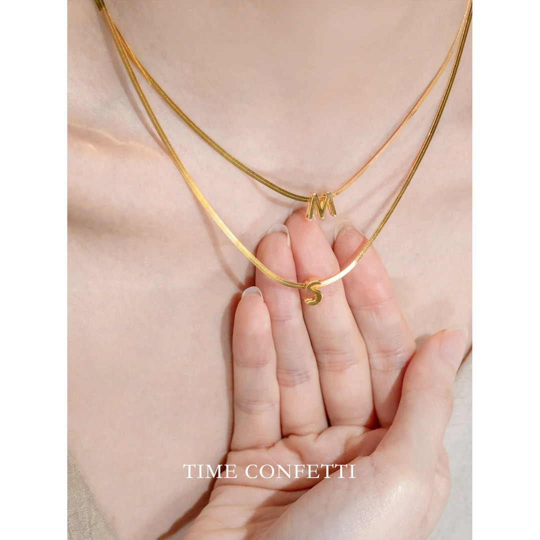 坠链均925银 【孙二娘】 轻奢气质字母设计感蛇骨链项链TC 8463