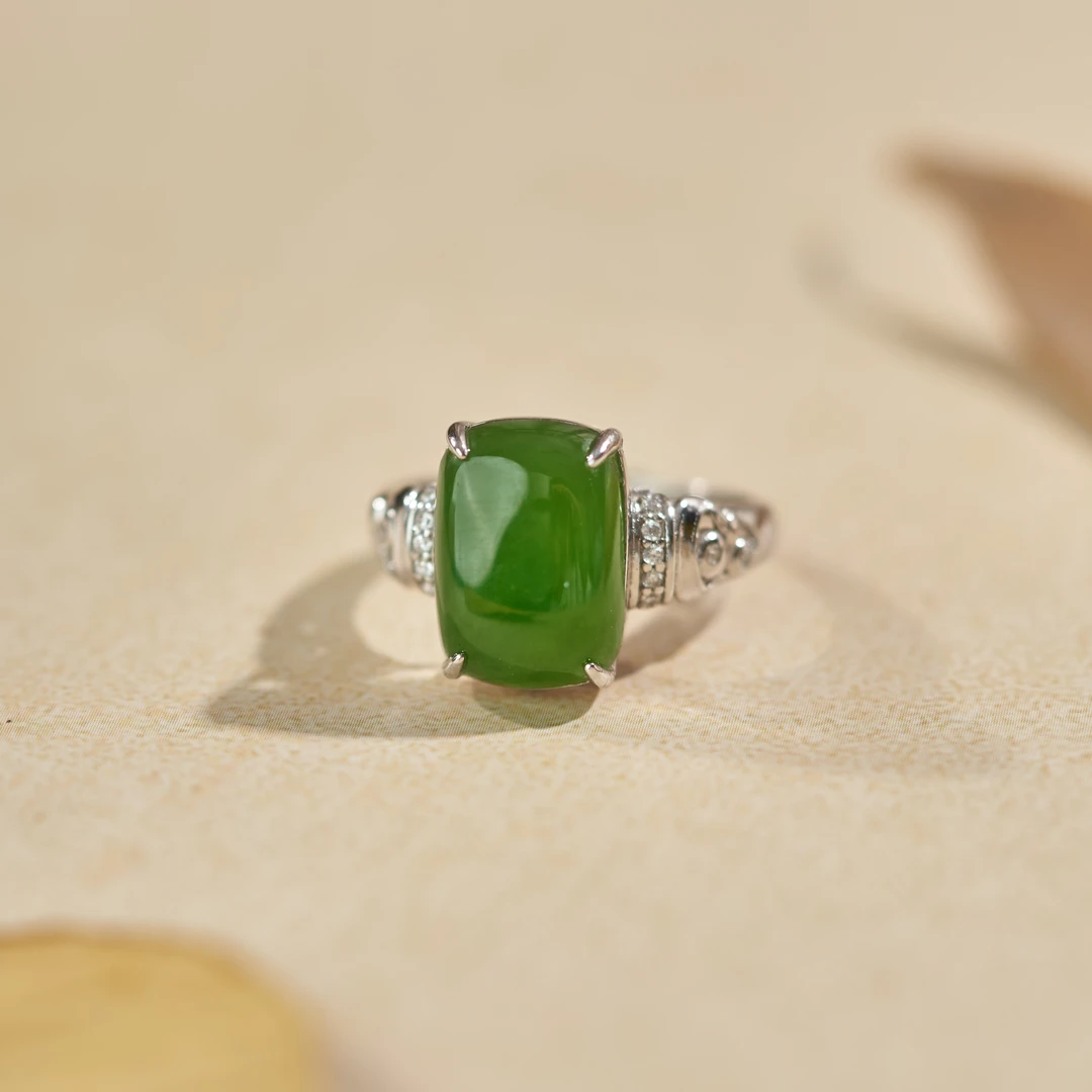 【玉总珠宝】925银和田玉方形戒指 多样性发一 CAN3550058