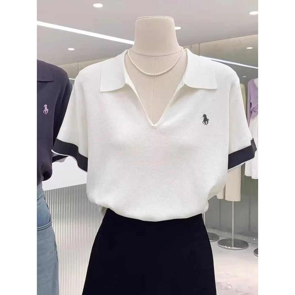 小个子白色polo领针织短款独特漂亮小上衣女2025夏季短袖正肩t恤