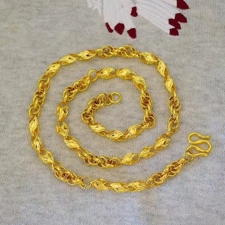 合金项链 时尚金钱麦穗项链男士百搭环环相扣精美不掉色经典女款