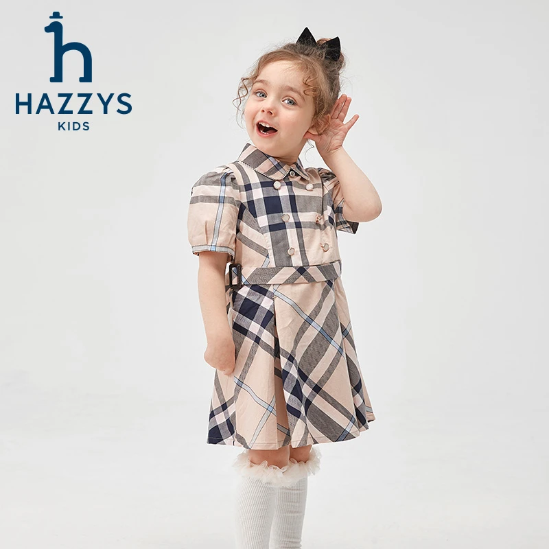 Hazzys/哈吉斯品牌童装【大冰】女童裙半袖裙时尚休闲夏季格子