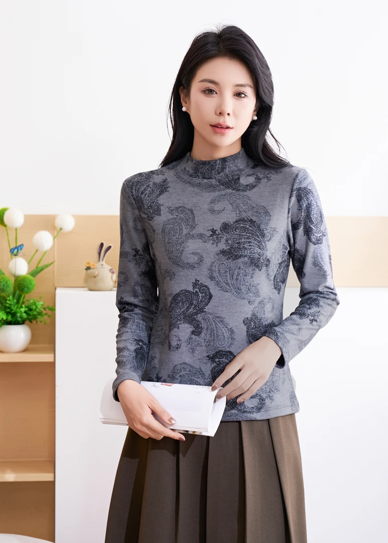 【现货+运费险】灰羽毛-秋冬德绒女士阳离子发热保暖打底衫时尚