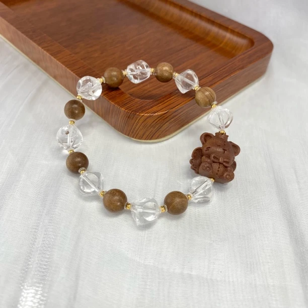 •翅膀熊熊 木质香香 天然白水晶手链多样性发货一件D065
