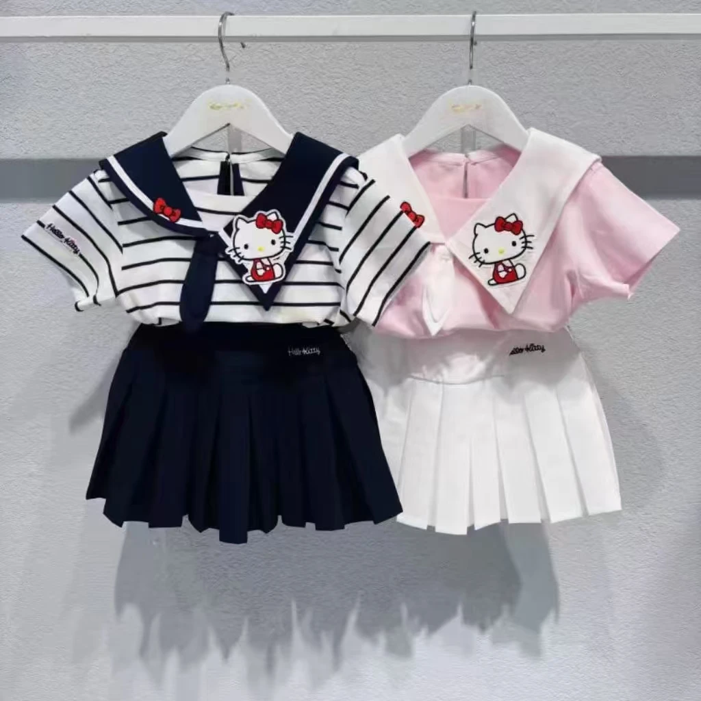 女童夏装套装短袖短裙2025夏季儿童中小童印花潮女宝可爱学院风