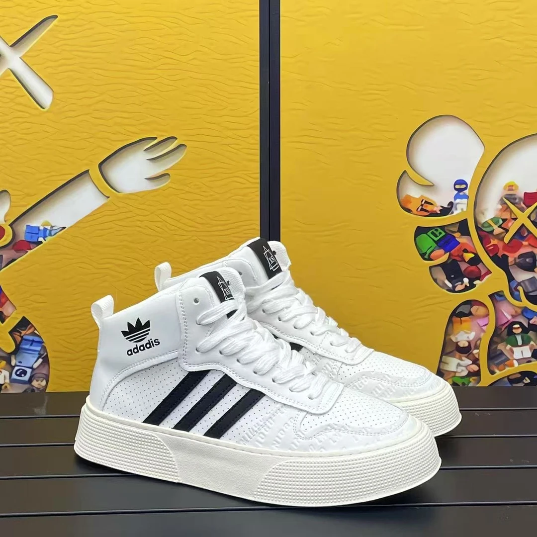 秋季三道杠男鞋2025年新款软底高帮皮面运动休闲鞋男士时尚阿甘鞋