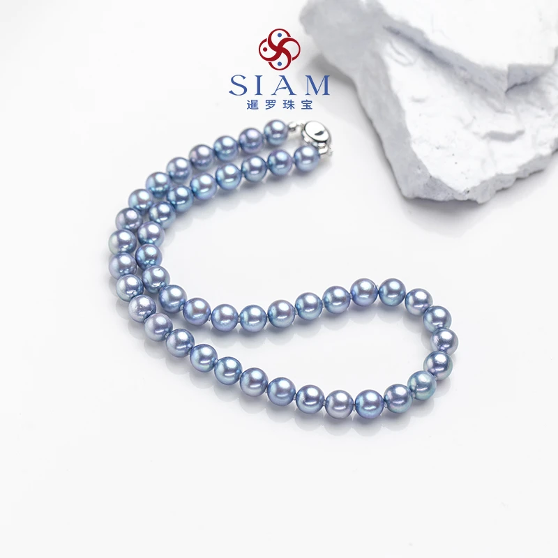 【暹罗珠宝】天然海水‘Akoya‘蓝血真多麻’珍珠全珠链8.5-9mm 885001