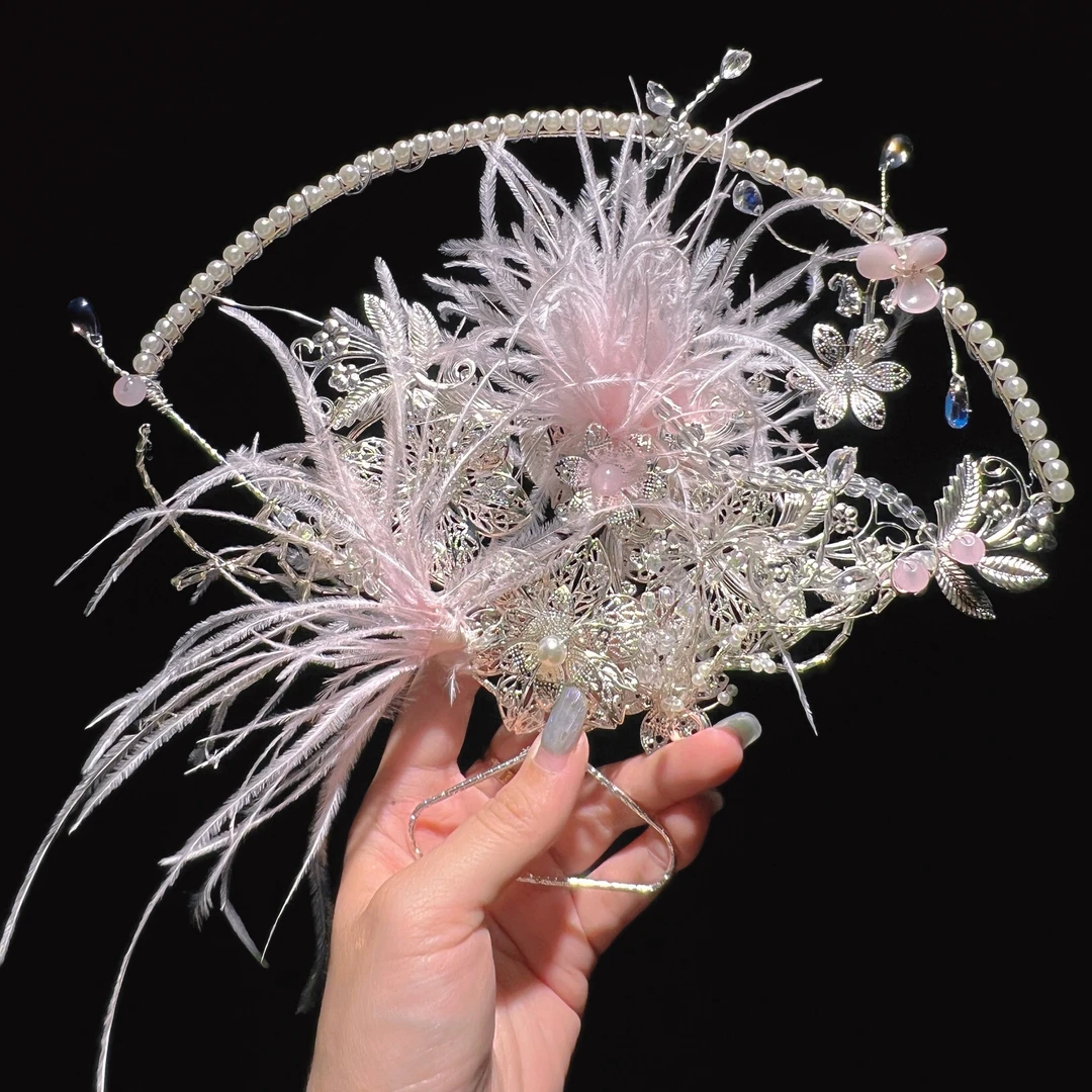 江梦设计[羽毛水扇]新娘手捧花团扇仙气婚礼主题艺术装饰结婚礼物