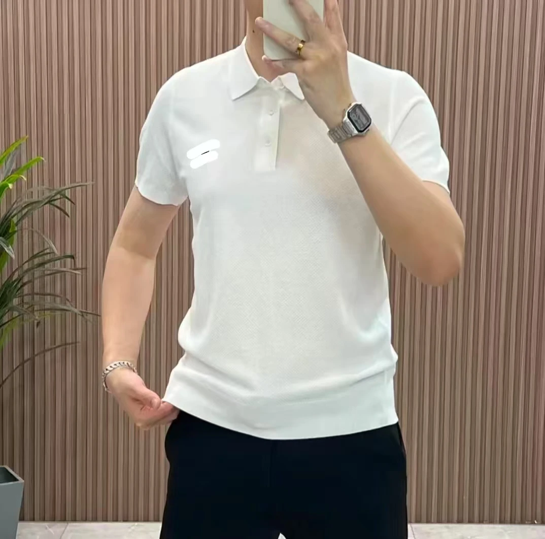 M044 进口冰丝 新品翻领菠萝纹短袖轻奢百搭针织短袖