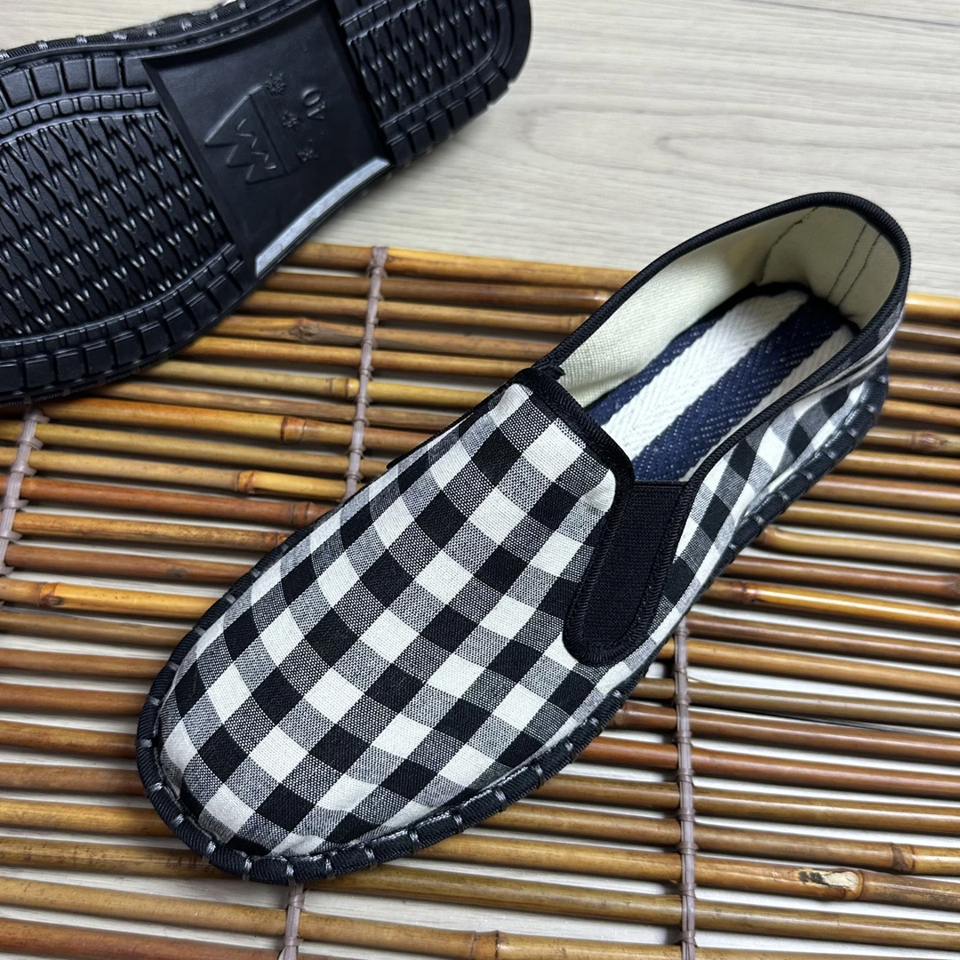 秋款老北京布鞋男舒适格子休闲鞋低帮透气防滑鞋牛筋底轻便手工鞋