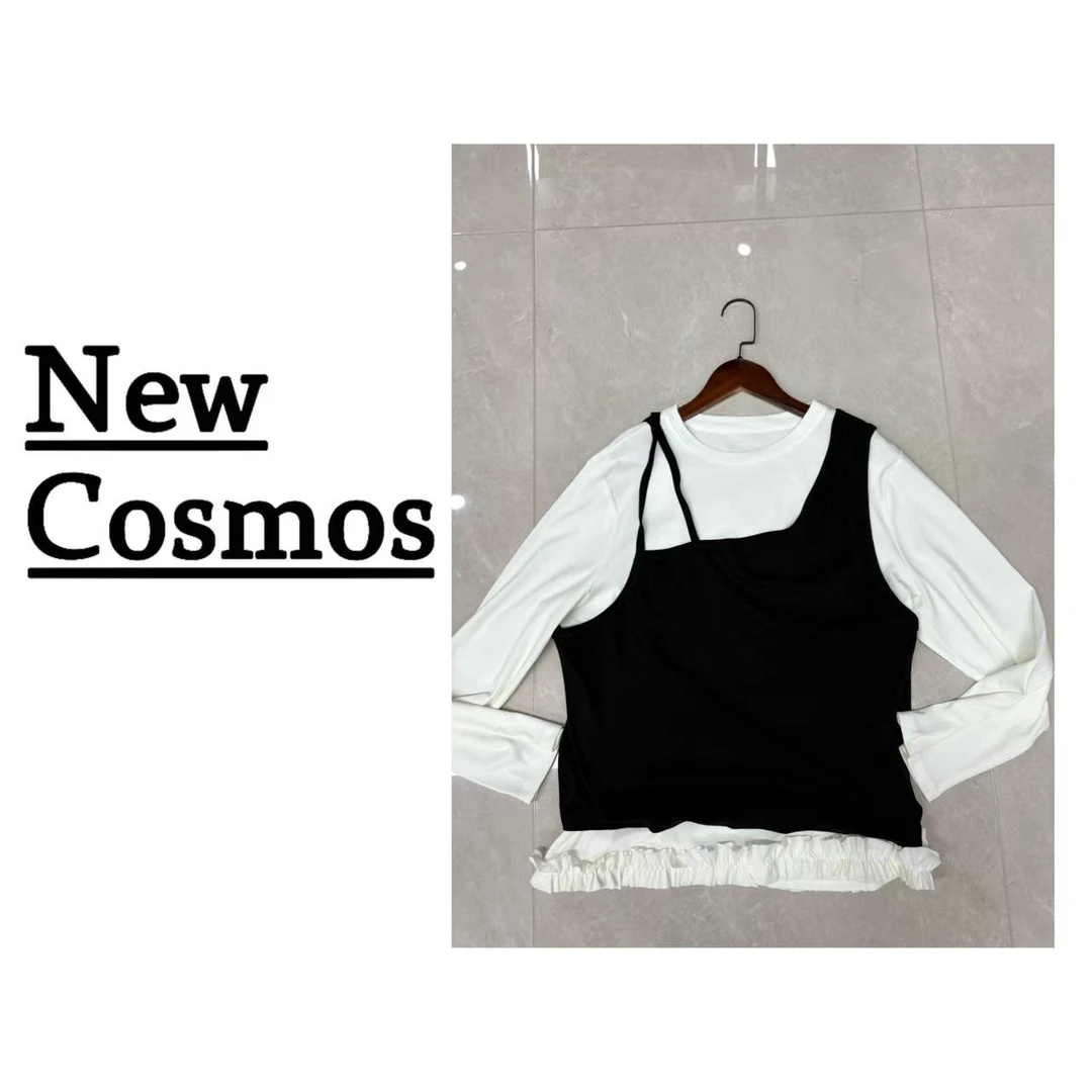 【NEW COSMOS】下摆花边长袖背心套装时尚秋季女装两件套  H0753