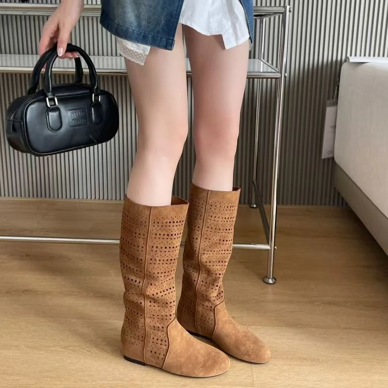 内增高镂空长筒靴女款凉靴2025新款夏季百搭时装靴不过膝骑士靴子