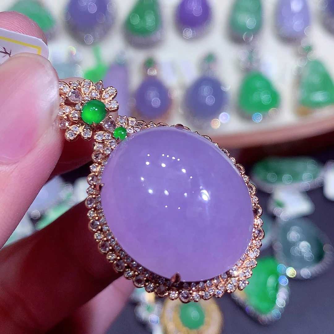 翡翠18K金镶嵌吊坠(不含链)