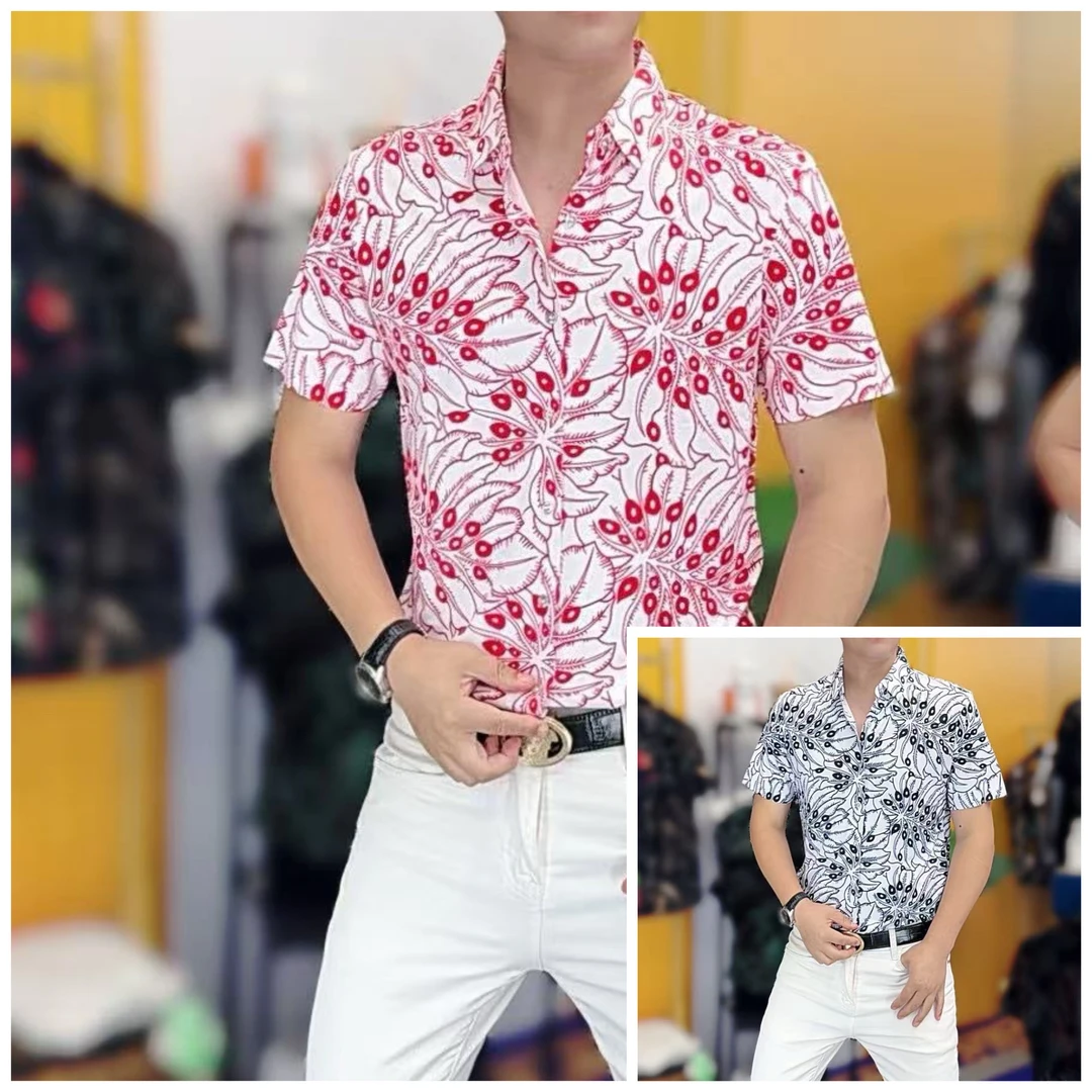 1131夏季新款痞帅硬汉痞帅时尚男士提花冰丝T恤上衣