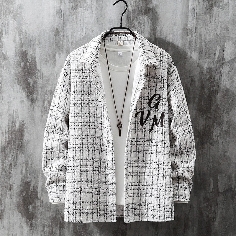 黑白小香风外套男士春季长袖衬衫高级感潮牌痞帅炸街男士薄款衬衣