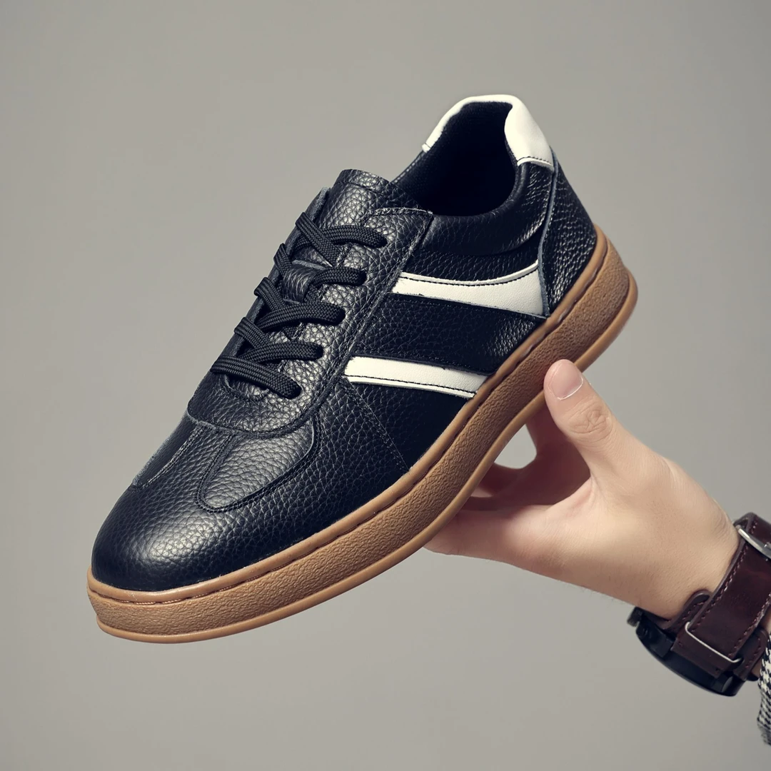 男士休闲风休闲板鞋系带圆头休闲板鞋小白鞋男士秋季百搭德训鞋