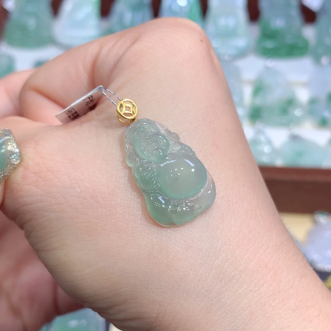 吊坠(不含链)18K金镶嵌翡翠天然缅甸A货翡翠揭阳工财神爷