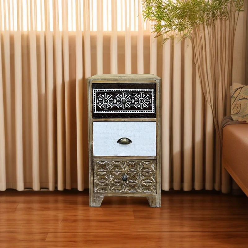 北欧实木斗柜简约现代卧室床头柜客厅沙发边柜小型三抽收纳柜