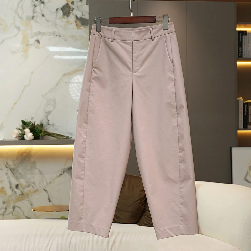 双色三醋酸烟管休闲裤2025春季时尚百搭女裤