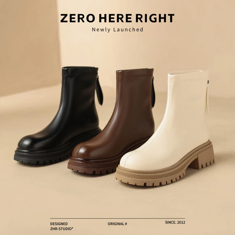 ZHR英伦风时髦短靴女2025秋冬新款柔软舒适时尚瘦瘦靴不挑腿CQ15