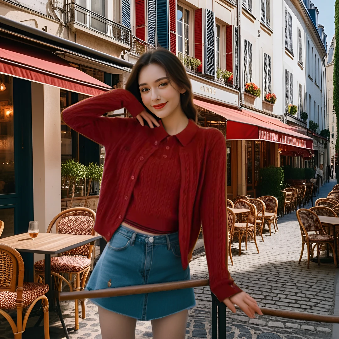 春秋开衫外套女刺绣时尚气质针织衫红色毛衣内搭麻花复古显瘦小众