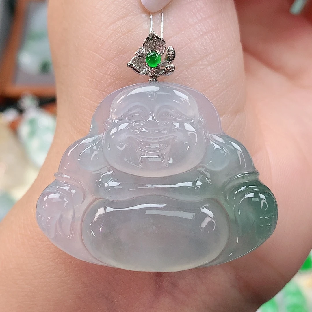 颈饰18K金镶嵌翡翠佛公