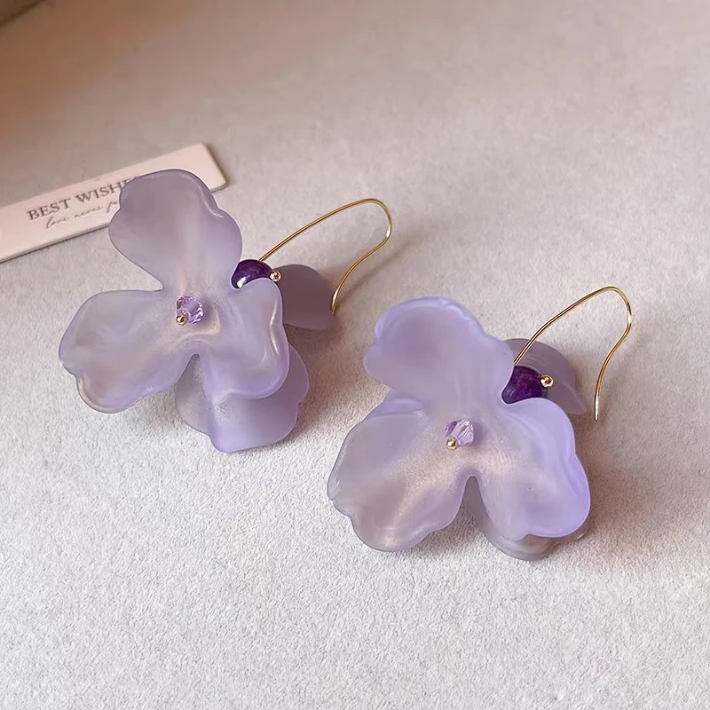 合金树脂耳饰 精致紫色花朵耳钉女2025新款耳环高级气质度假耳饰