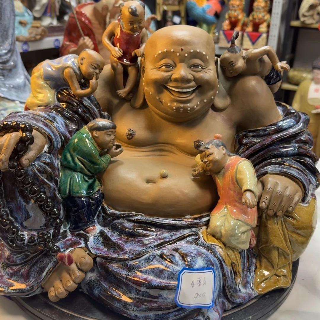 小***山石湾窑陶瓷摆件五子佛