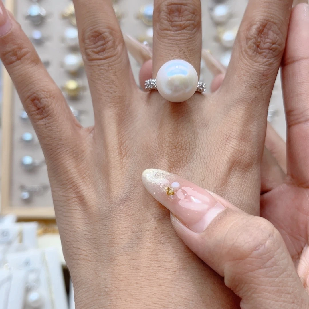 双***子戒指合金淡水珍珠