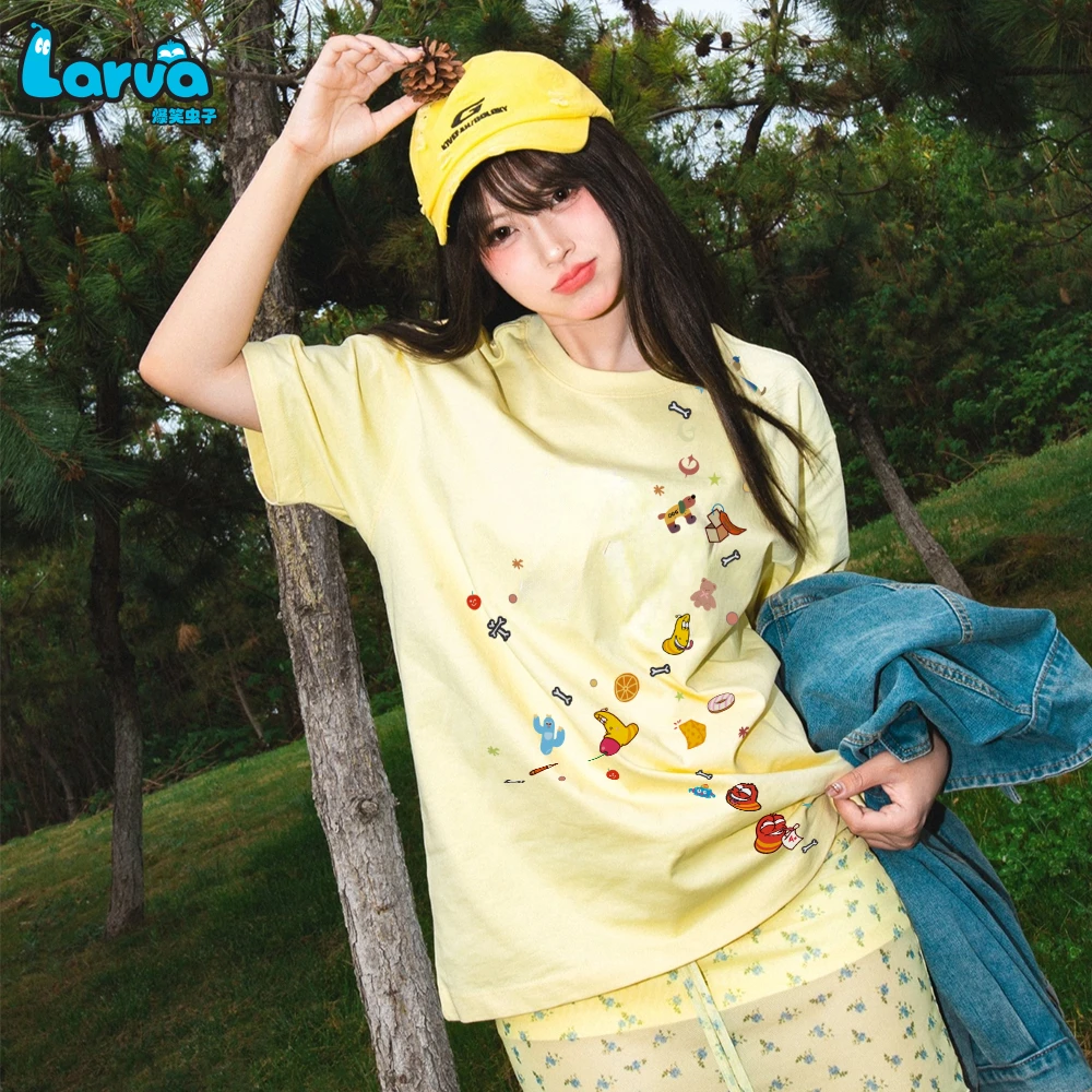 LARVA/爆笑虫子纯棉宽松圆领夏季短袖男t恤国潮网红高级感半袖女