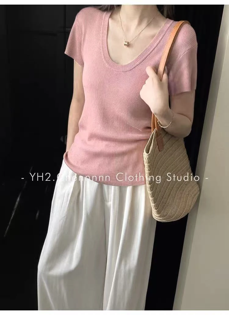 胸70-140长55减龄细坑条温柔气质针织上衣 9807