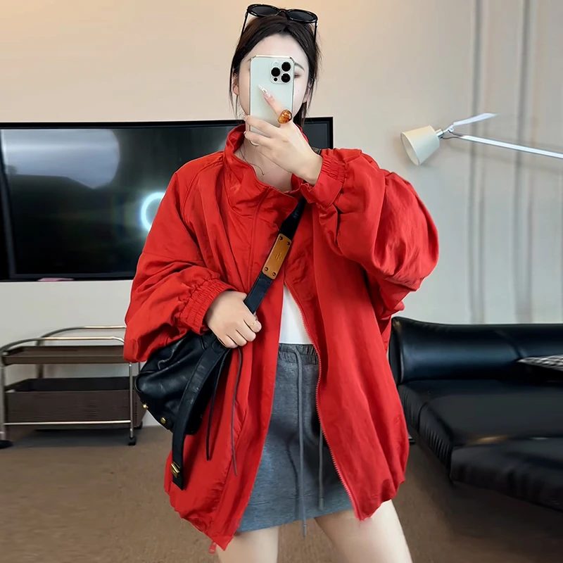慵懒风时尚拉链短外套女2025年秋冬新款韩版宽松百搭立领夹克上衣