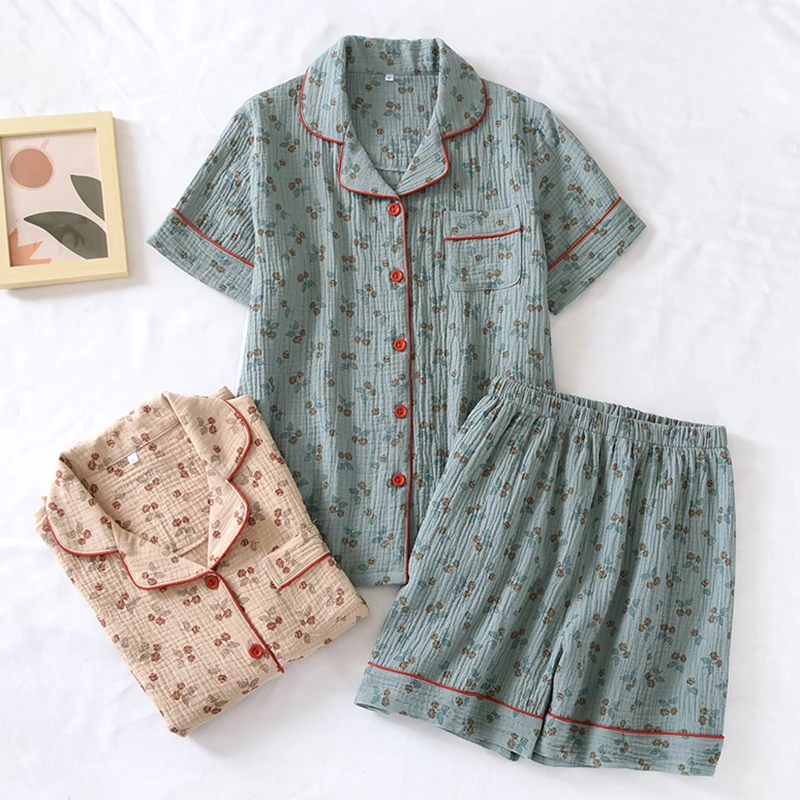 【维多利亚VICTORIA】夏季睡衣女ins风纯棉纱布夏天宽松简约短袖