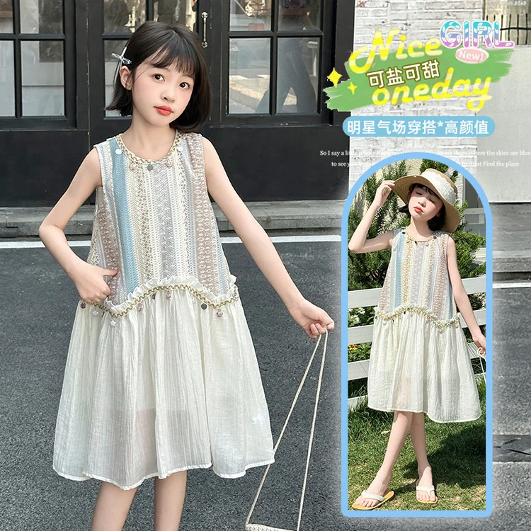 2025洋气女童连衣裙夏季新款时尚波西米亚民族风沙滩裙女孩无袖