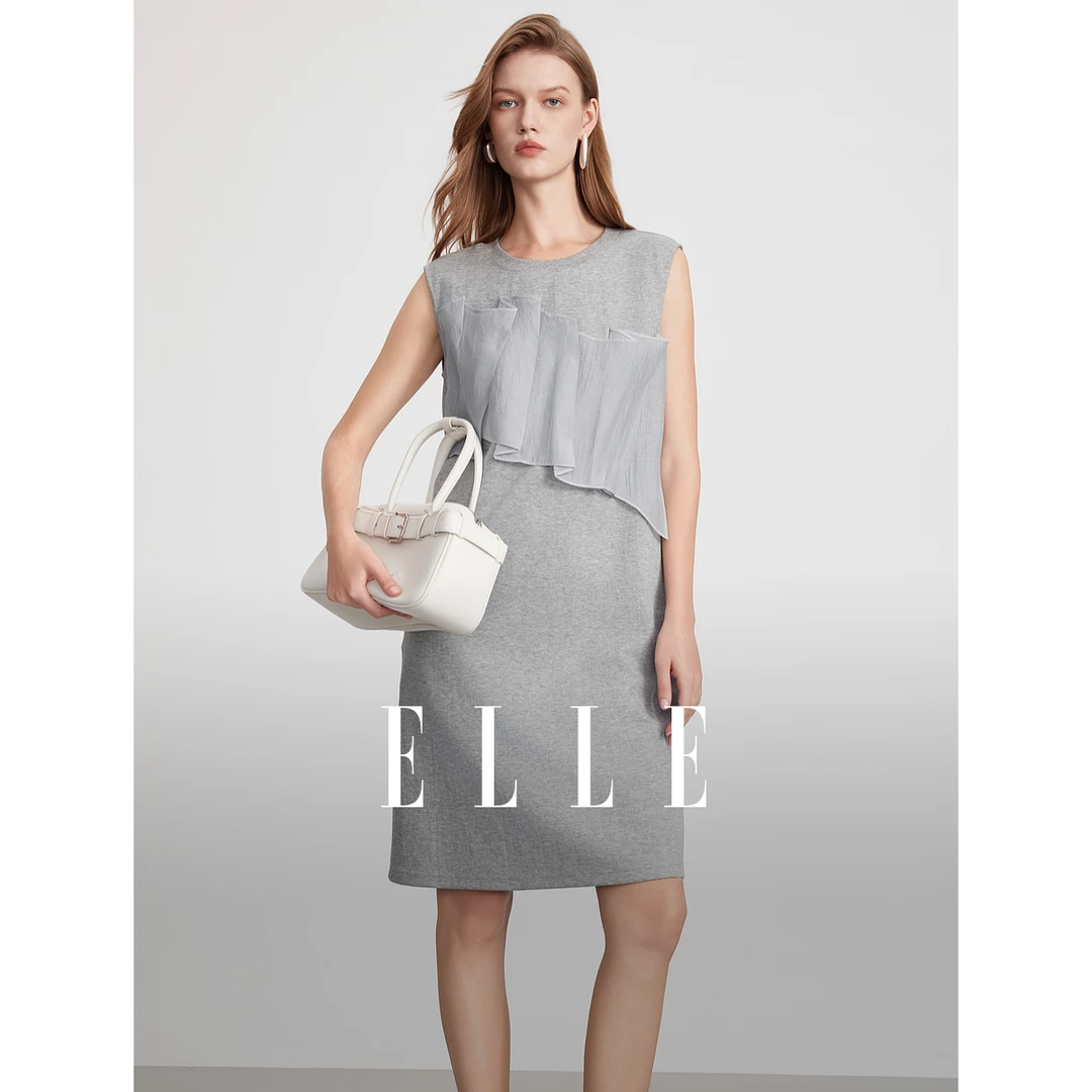 【粉丝专属】ELLE法式拼接设计感连衣裙25夏季新款宽松休闲EL51573