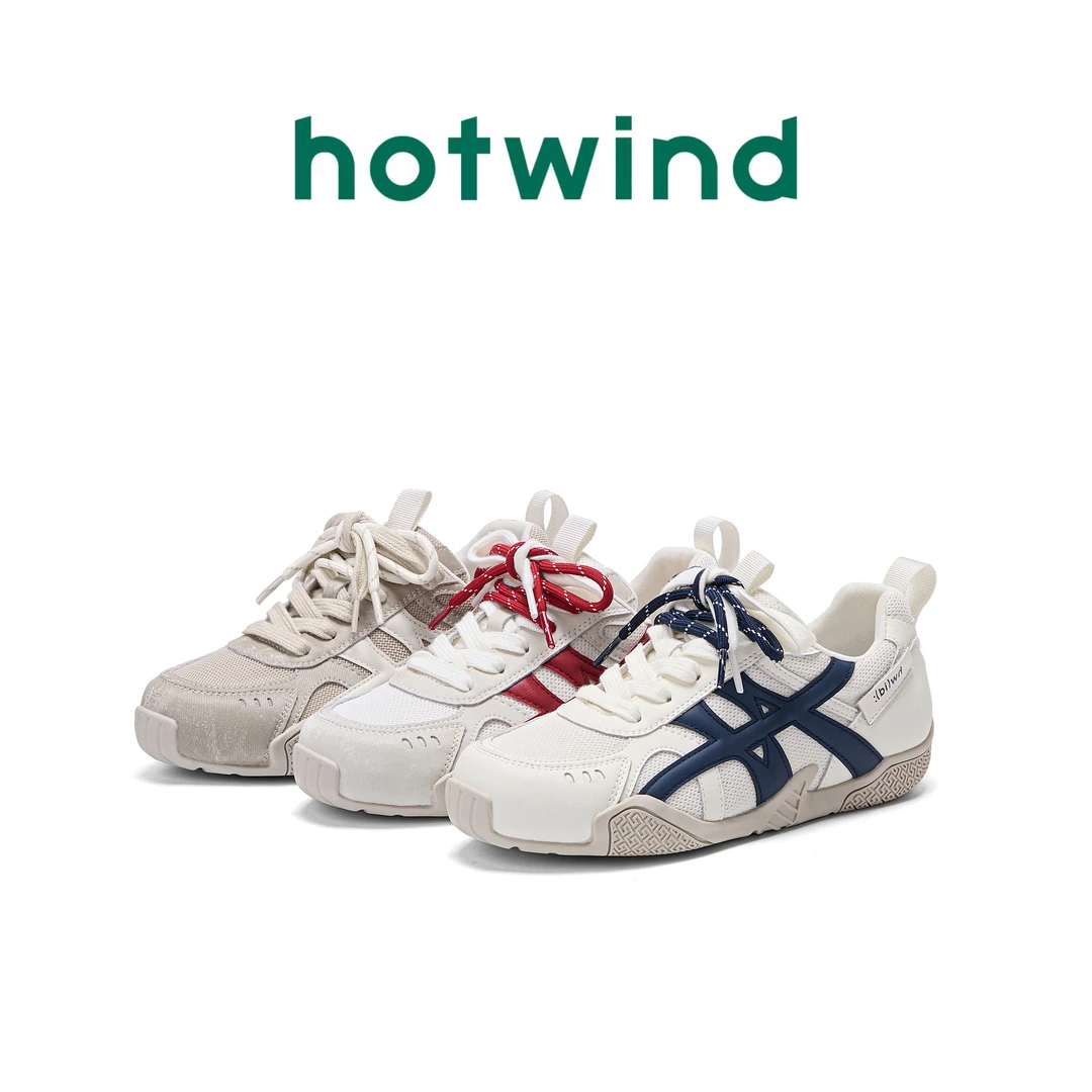 Hotwind/热风简约透气休闲鞋2025夏季新款网面百搭运动鞋女