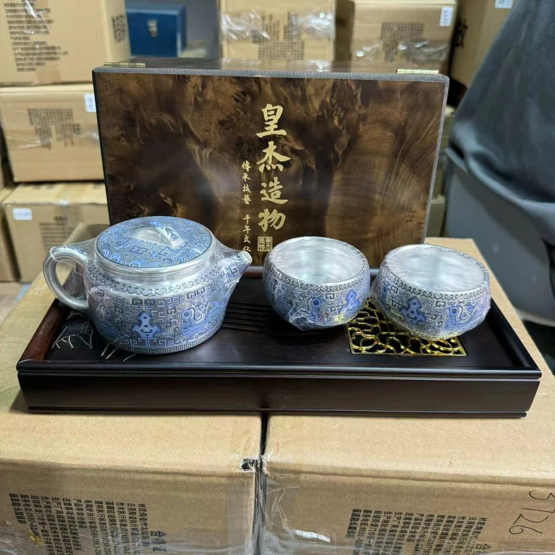 【闪购商品】周鸿杰天命玄鸟鎏银足银999茶壶加茶盘   3006+jz120