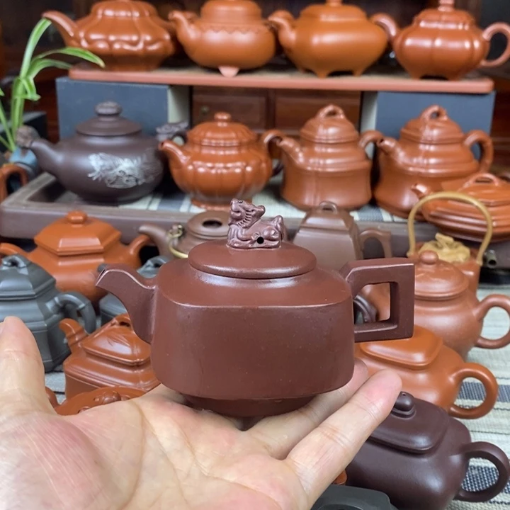 茶壶紫砂四方顶狮200CC原矿老紫泥特价